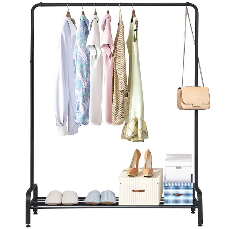 2 in 1 Space-Saving Metal Garment Rack Heavy Duty Clothes Stand Rack