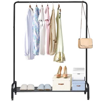 2 in 1 Space-Saving Metal Garment Rack Heavy Duty Clothes Stand Rack