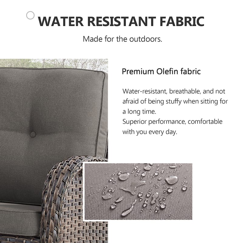 Patio Glider Loveseat Coffee Table, Swivel Chair and Ottomans - Brown