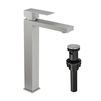Brushed Nickel Single Handle Bathroom Faucet with Pop-Up Drain