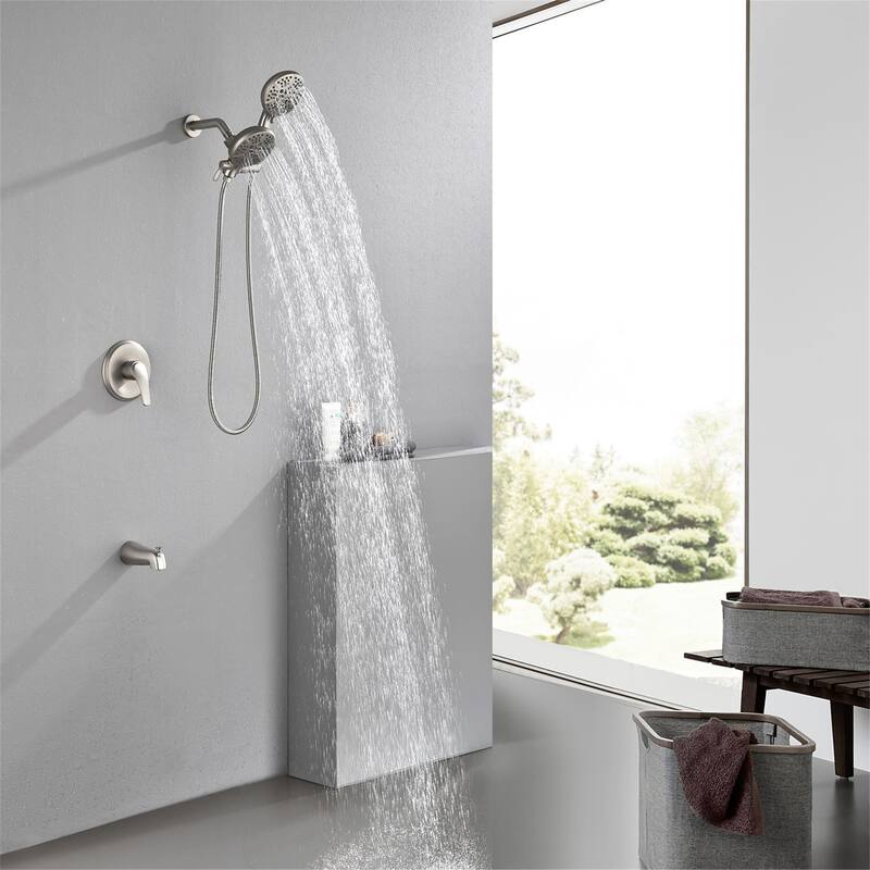 Wall Mounted High Pressure Shower System with Tub Spout Shower Faucet with Rain Shower Head and Handheld Spray