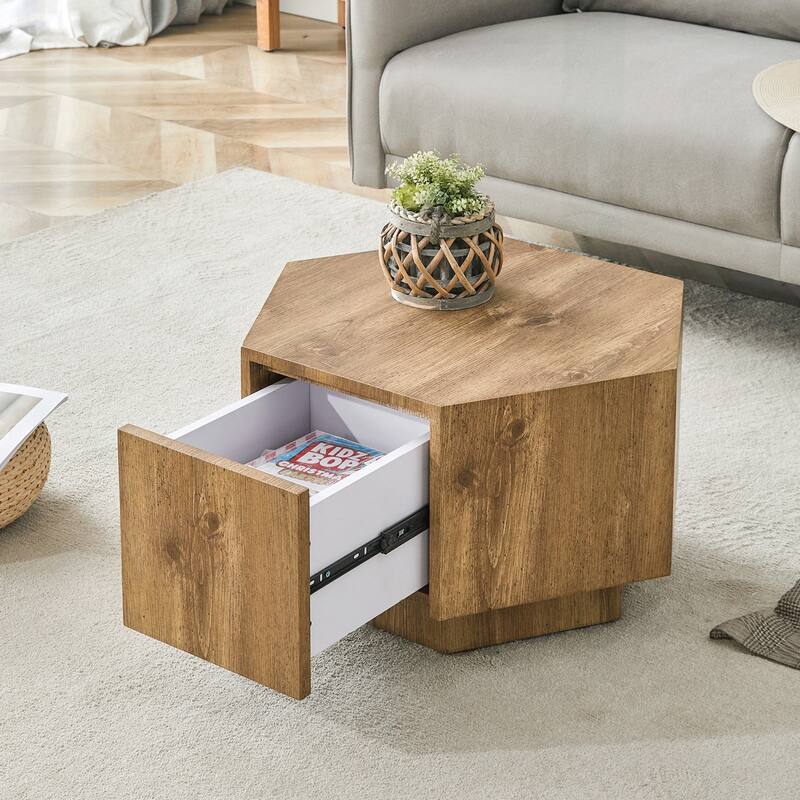 Unique Hexagonal Coffee Table with Practical Drawer and Quality Materials