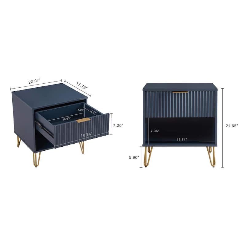 Manhattan Comfort Dumbo 1.0 Mid Century 1 Drawer Nightstand Set of 2