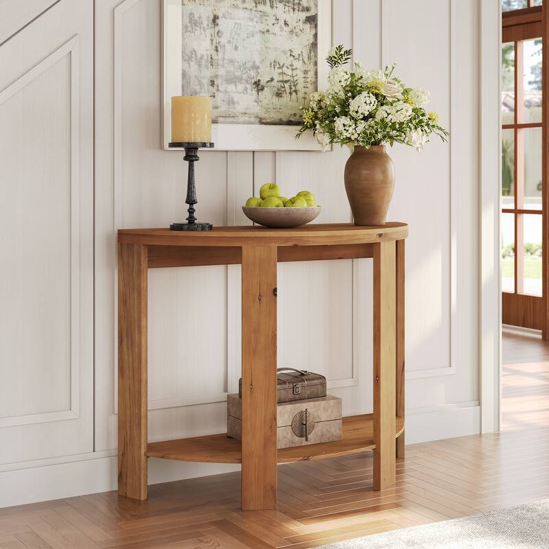 41.3 Inch Solid Wood Half-moon Console Table for Entryway - 15.75"D x 41.34"W x 31.5"H