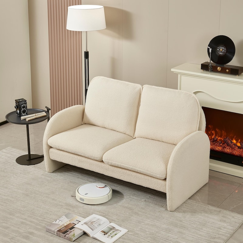 Loveseat Sofa Small Couch for Living Room,Sherpa Fabric Upholstered Loveseat Sofa Couch,Small Loveseat Sofa