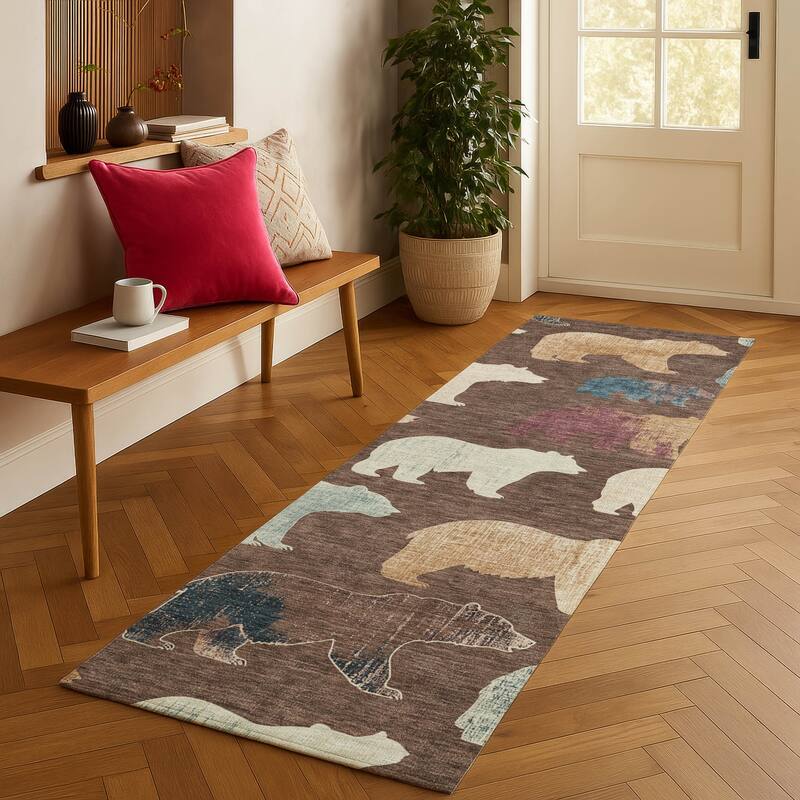 Machine Washable Indoor/ Outdoor Modern Bear Chantille Rug