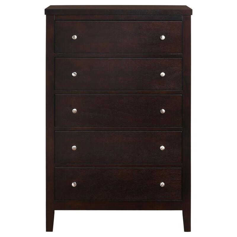 Con 48 Inch Tall 5 Drawer Dresser Chest, Silver Knobs, Cappuccino Brown