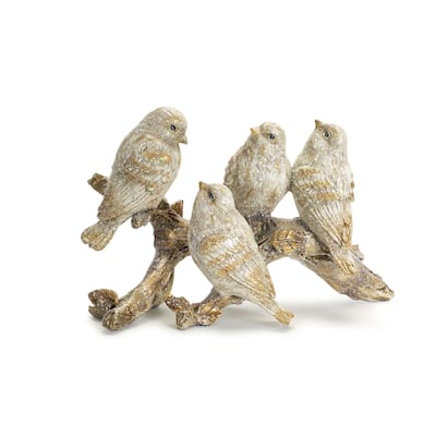 Set of 2 Glittered Sparrows on a Branch Tabletop Figures 11"
