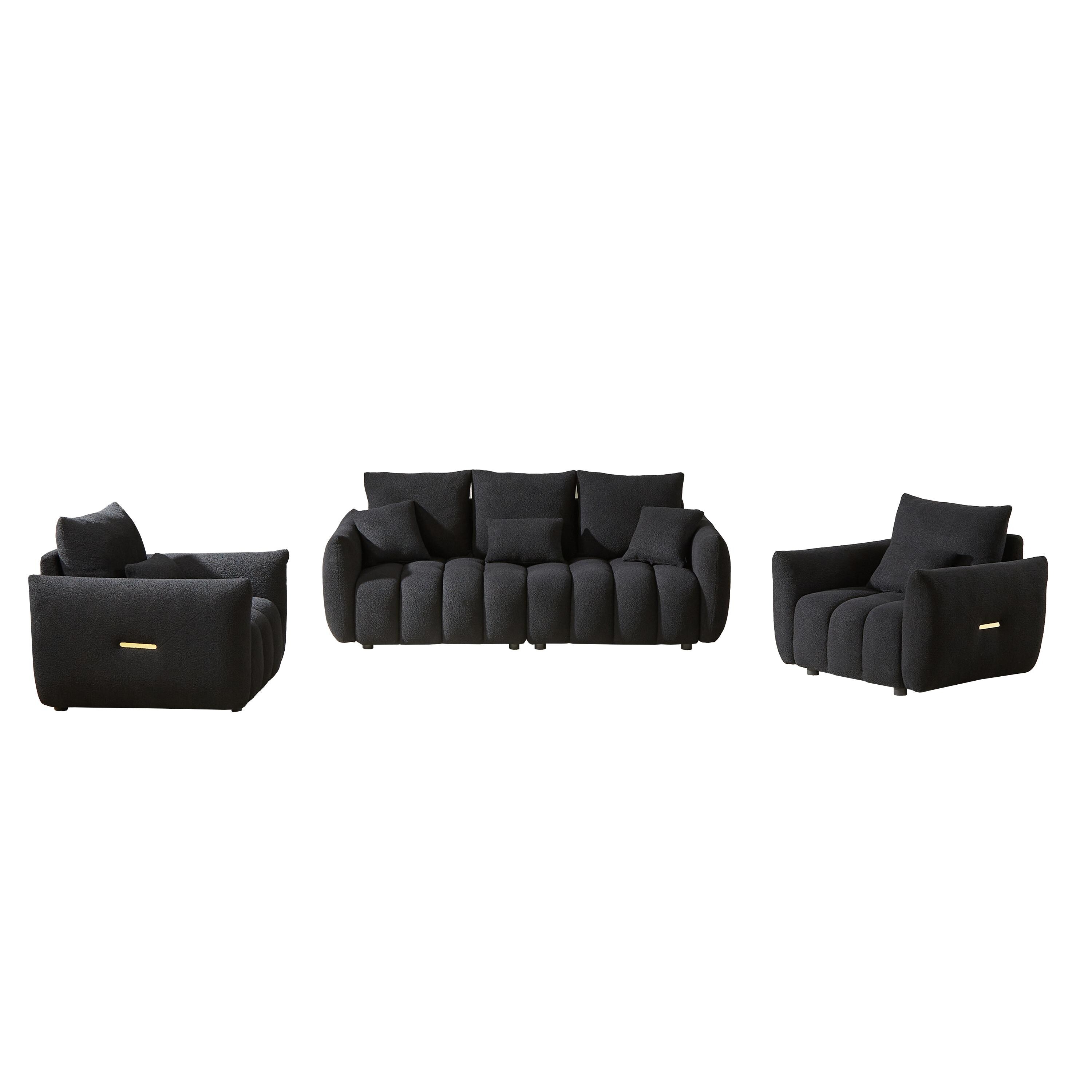 Black Clouds Upholstered Sofa Couch, Piano Keys Straight Row Sofas 