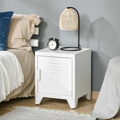 HOMCOM Industrial End Table, Living Room Side Table with Locker-Style Door and Adjustable Shelf - 15.75"x15.75"x19.75"