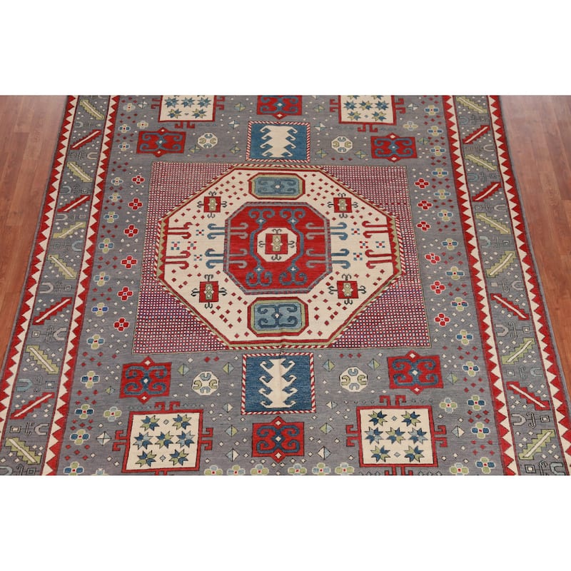 Hand Knotted Oriental 100% Wool Carpet Traditional Medallion Greys & Charcoal Kazak Area Rug - 10' 0'' X 8' 1''