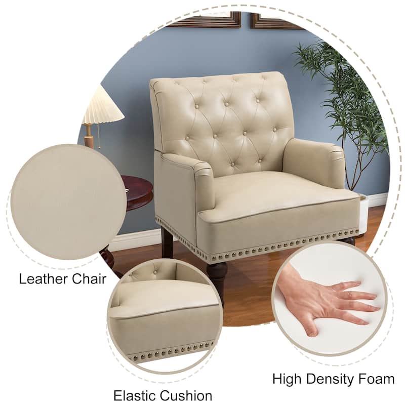 Tufted Vegan Leather Accent Chairs Armchairs with Nailhead Trim