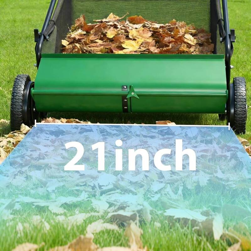 21 Inch Manual Push Lawn Sweeper, 3.5 Cu. Ft. Hopper Capacity Grass Sweeper for Grass Clippings, Leaves, Garden