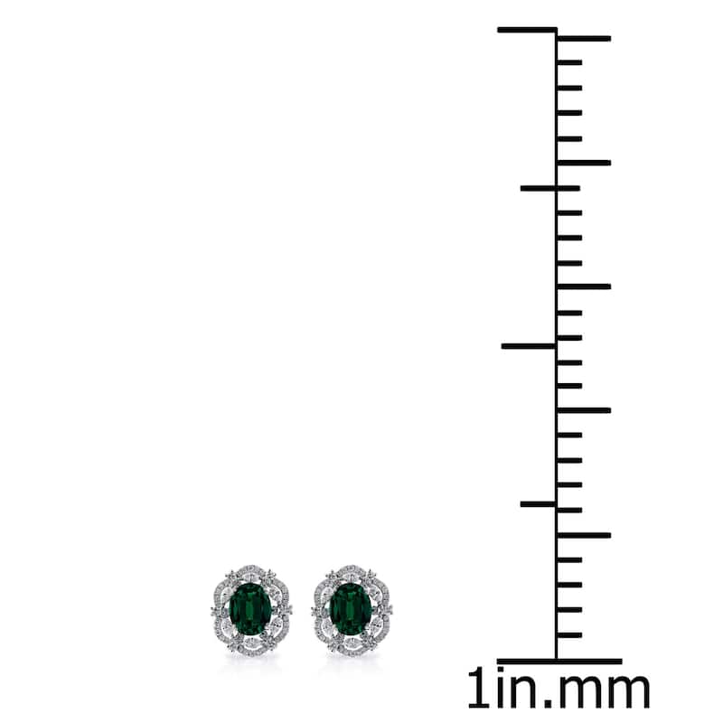 Auriya 4 9/10ct Fancy Oval-cut Emerald Halo Diamond Stud Earrings 1 3/4ctw 18k Gold