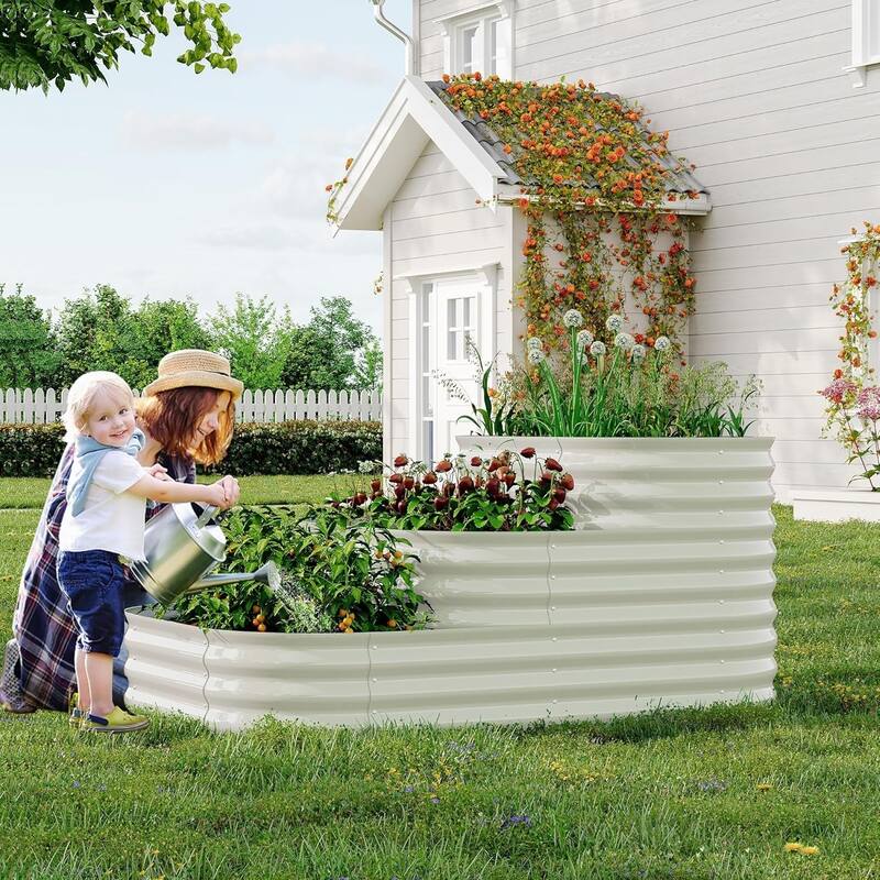 3-Tier Modular Raised Garden Bed Kit 3-in-1 Galvanized Steel Planter Box Off-White