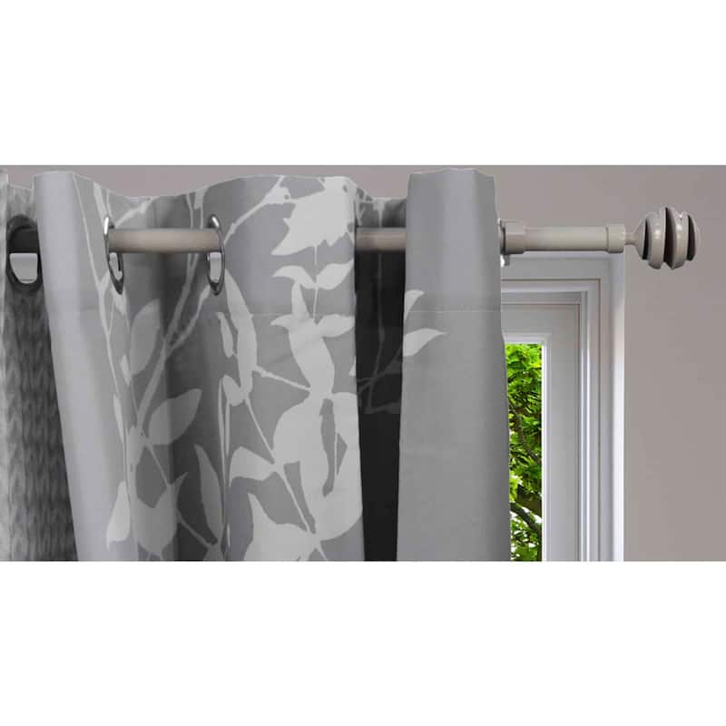 Adjustable Single Curtain Rod 50"-82" with Spiral Finials and Brackets, Available in Taupe, Gray, or Black