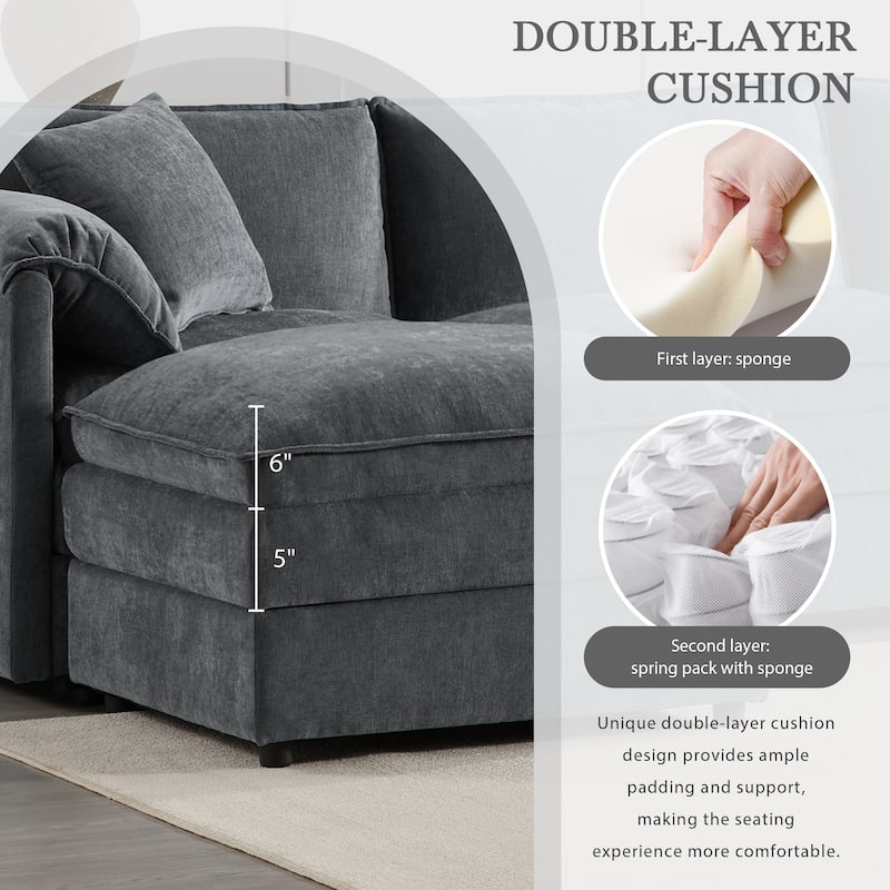 Chenille Modular Sectional Sofa, L Shaped Upholstered Cloud Couch Set, Oversized 4 Seat Sofa with Movable Ottoman