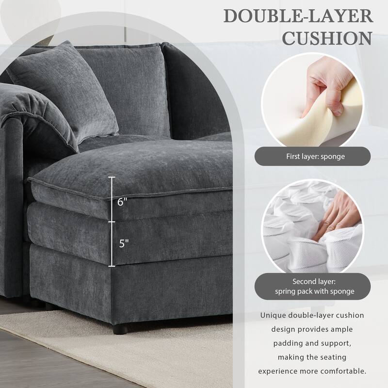 Roomfitters 136" Chenille Sectional Sofa, U Shaped Cloud Couch with Deep Wide Seat, 6 Seat Sofa with Ottoman