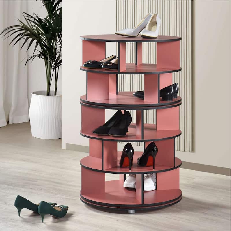 5-Tier Revolving Shoe Rack - Red