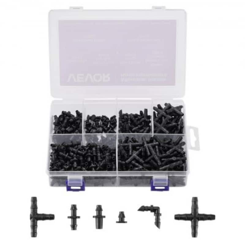 Black PP Plastic 300Pcs Drip Irrigation Kit for Hoses - Tee: 1.4 × 0.8 × 0.3 in