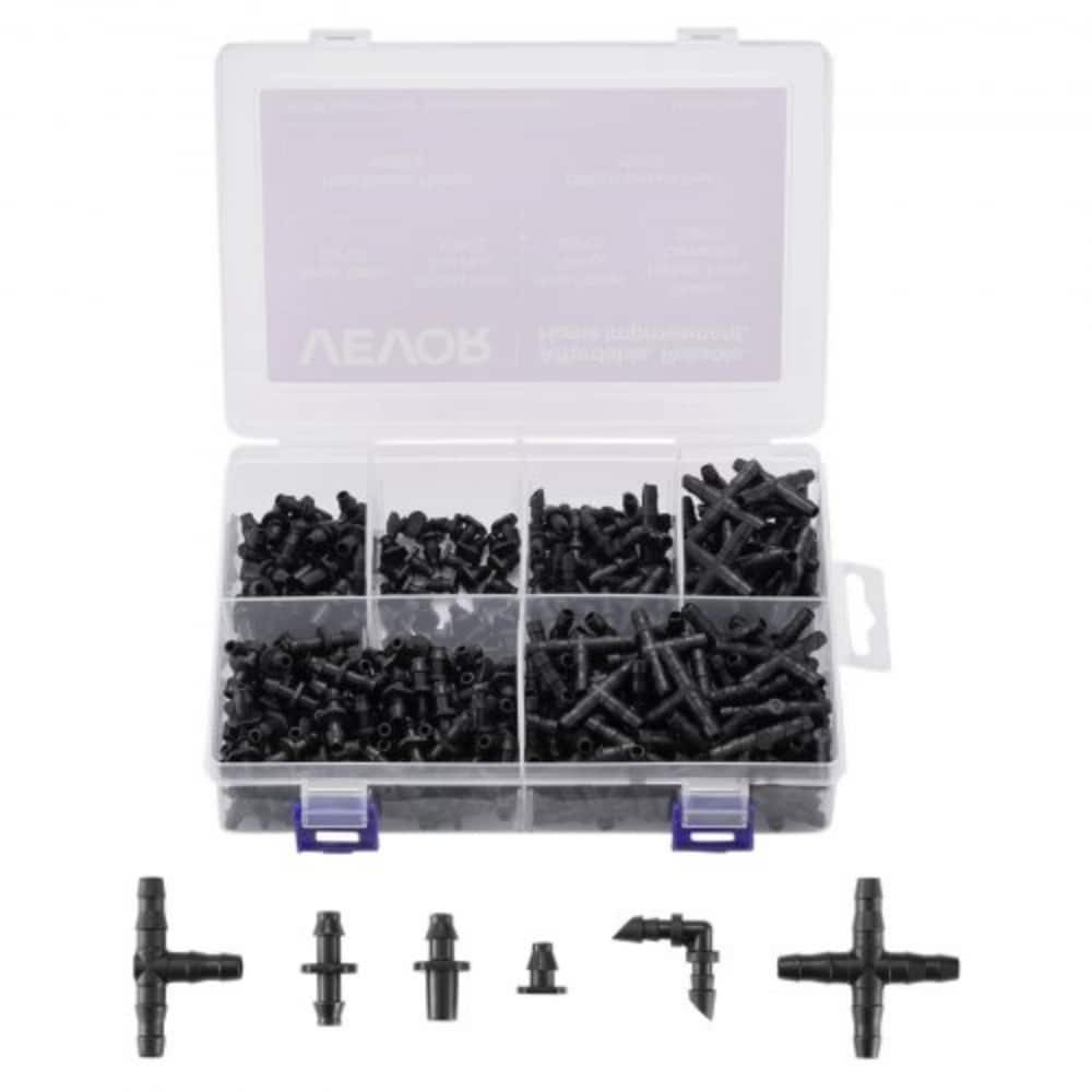 Black PP Plastic 300Pcs Drip Irrigation Kit for Hoses - Tee: 1.4 × 0.8 × 0.3 in