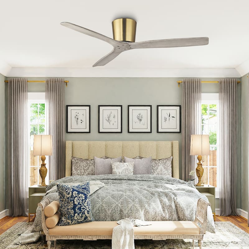 54" Farmhouse Gold Solid Wood Flush Mount Ceiling Fan without Light
