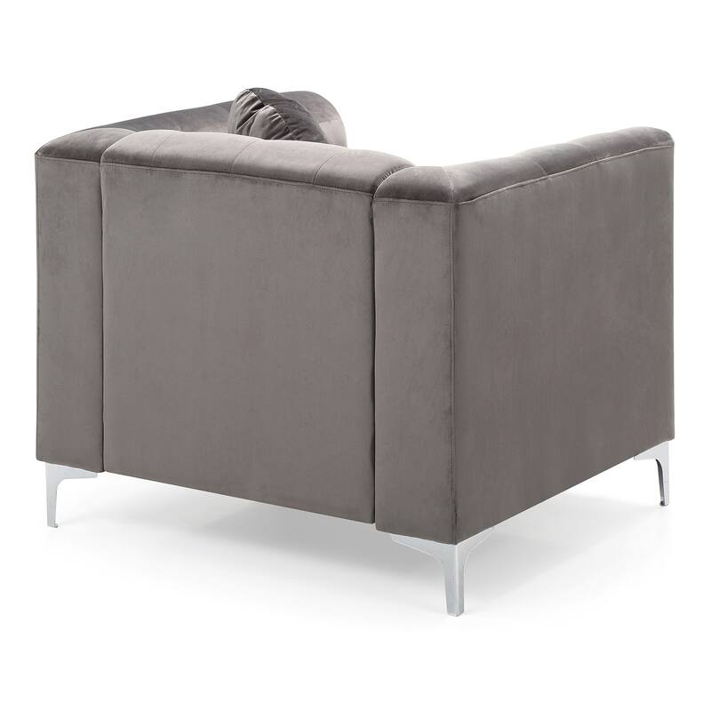 Button Tufted Velvet Accent Chair with Throw Pillow - 38" - Gray