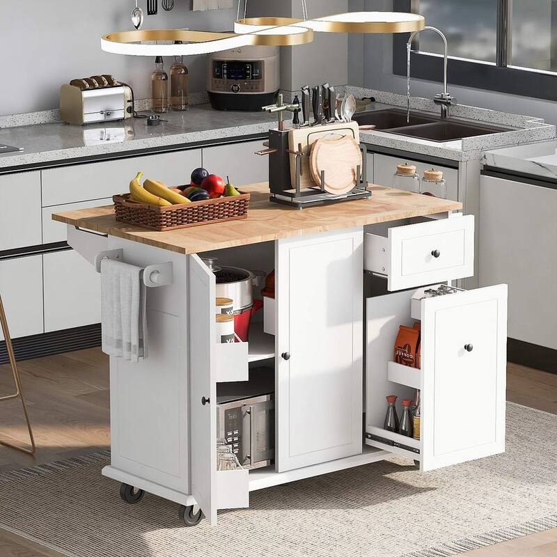53.9 "W Modern Versatile Kitchen Island with Drop Leaf and 3 Drawer Cabinets