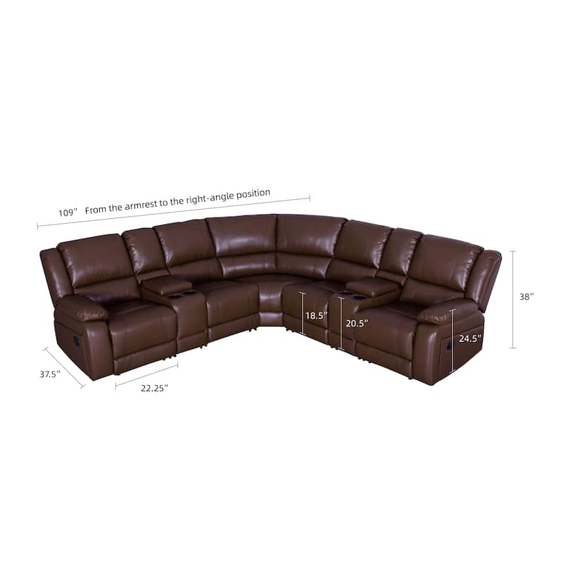 108" W Modern Contemporary Faux Leather 7 Piece Sectional Recliners