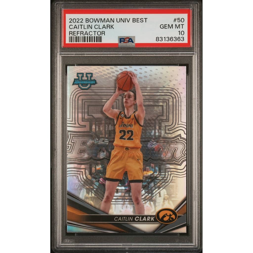 Caitlin Clark 2022 Bowman University Best Refractor Rookie Card #50 PSA 10 - 8'6" x 11'6"