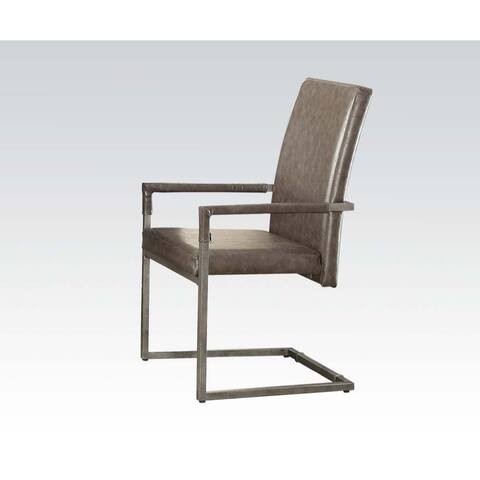 Set of 2 Lazarus Arm Chair in Vintage Gray PU Antique Silver , Gray