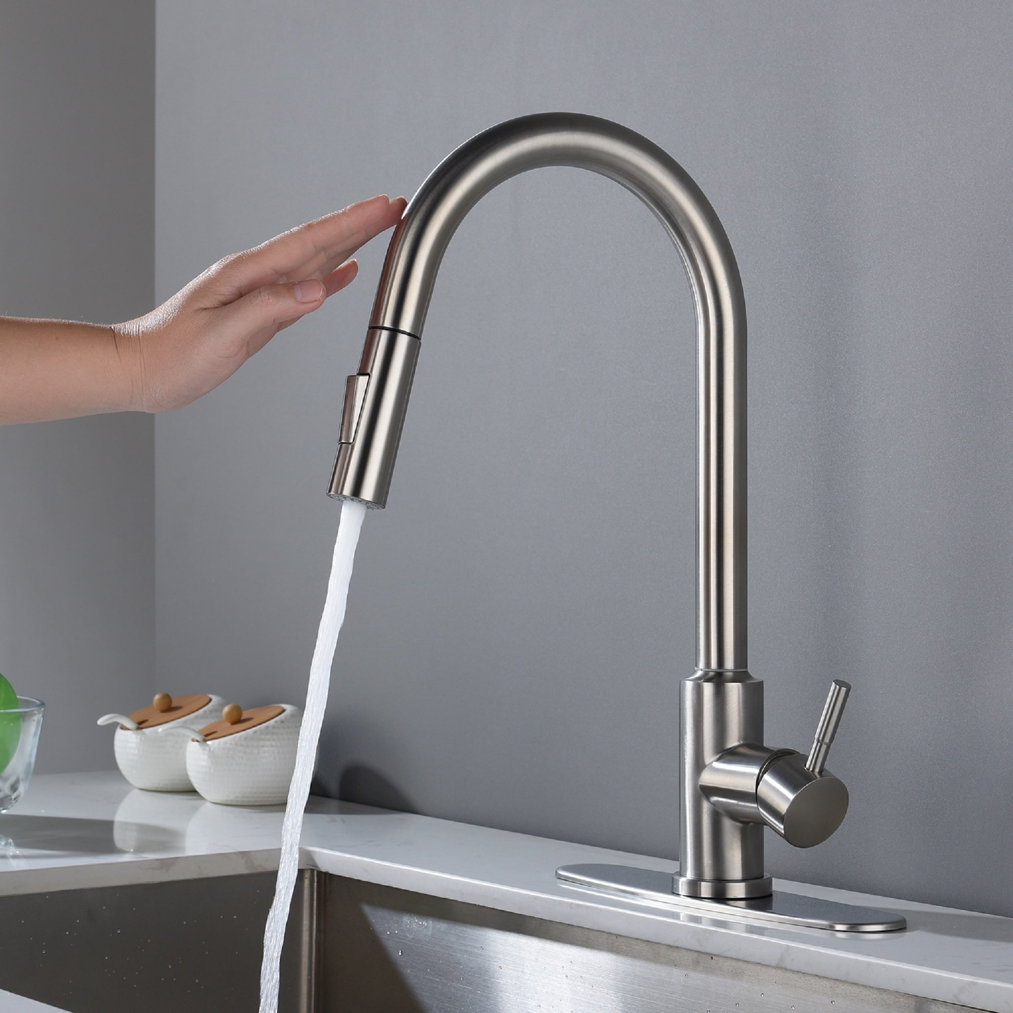 Touch Kitchen Faucet with Pull Down Sprayer Stainless Steel - Satinless Steel - spout Height:16.49 inches