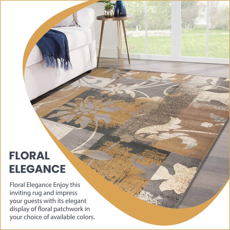 Contemporary Floral Patchwork Indoor Area Rug or Runner by Superior