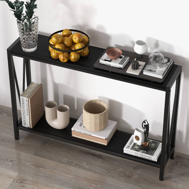 Easy Assembly Modern Sofa Table with Shelf for Entryway