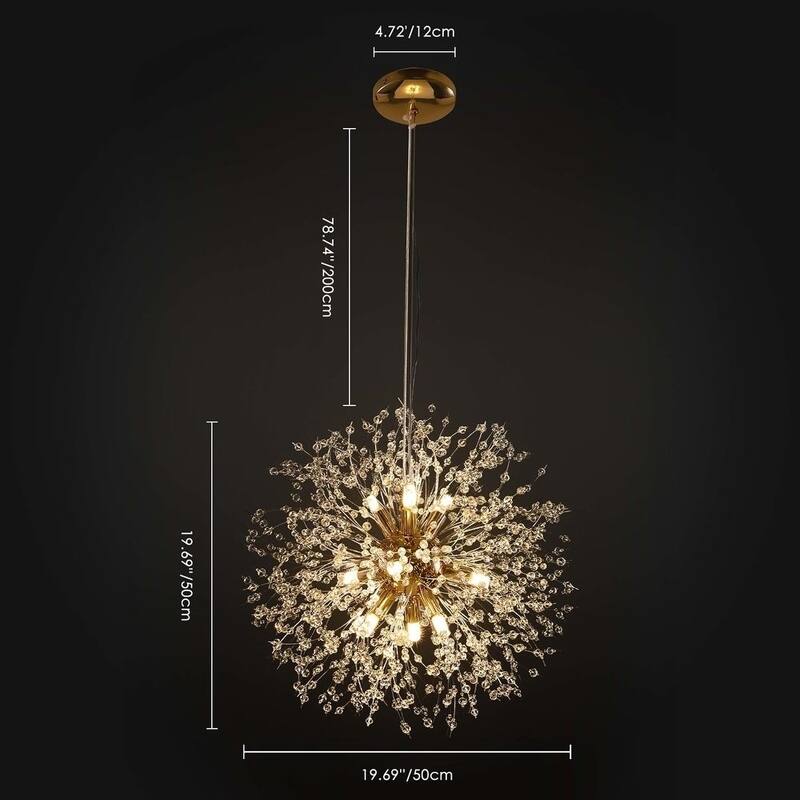 9/ 16-Light Modern Glam Large Round Globe Starburst Crystal Pendant Sphere Sputnik Firework Chandelier