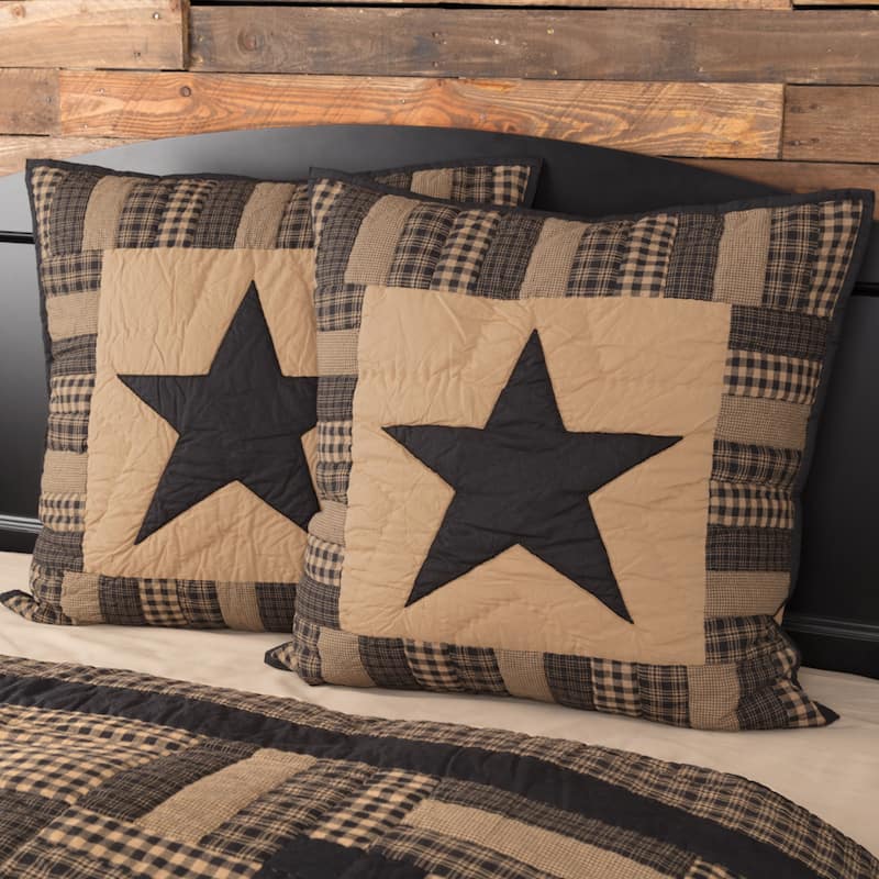 Black Check Star Quilted Euro Sham 26x26 - Euro Sham 26x26 - Raven Black/Khaki Tan