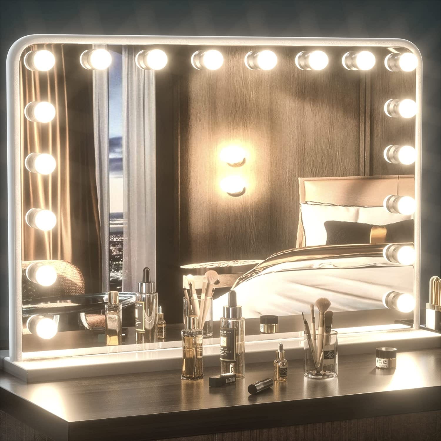Hollywood Makeup Vanity Mirror with Replaceable LED Bulbs USB Charging Port 10X Magnification Tabletop Wall Mounted