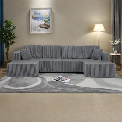 132.48" 5-Seat U-Shaped Modular Sectional Sofa with Sleeper Function, Corduroy Upholstery and No Assembly Required