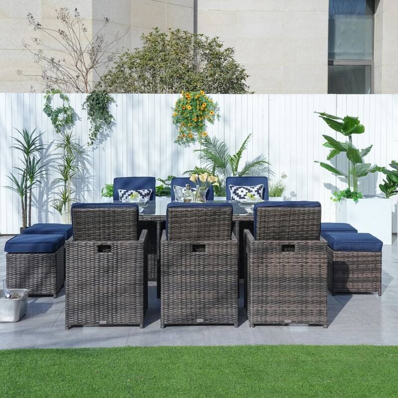 Abrihome 11-piece Outdoor Rattan Wicker Dining Table and Chairs Set