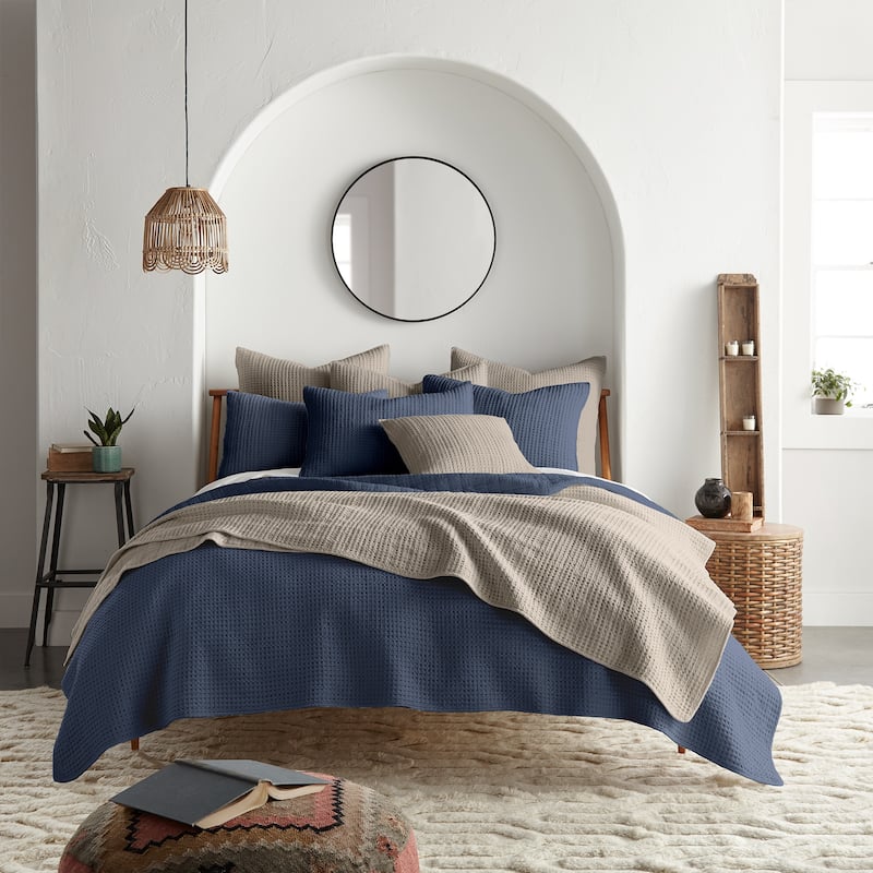 Mills Waffle Navy Full/Queen Quilt Set - Levtex Home