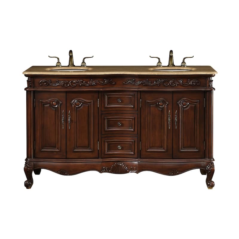 Stufurhome Cassandra 60 Inches Dark Cherry Double Sink Bathroom Vanity