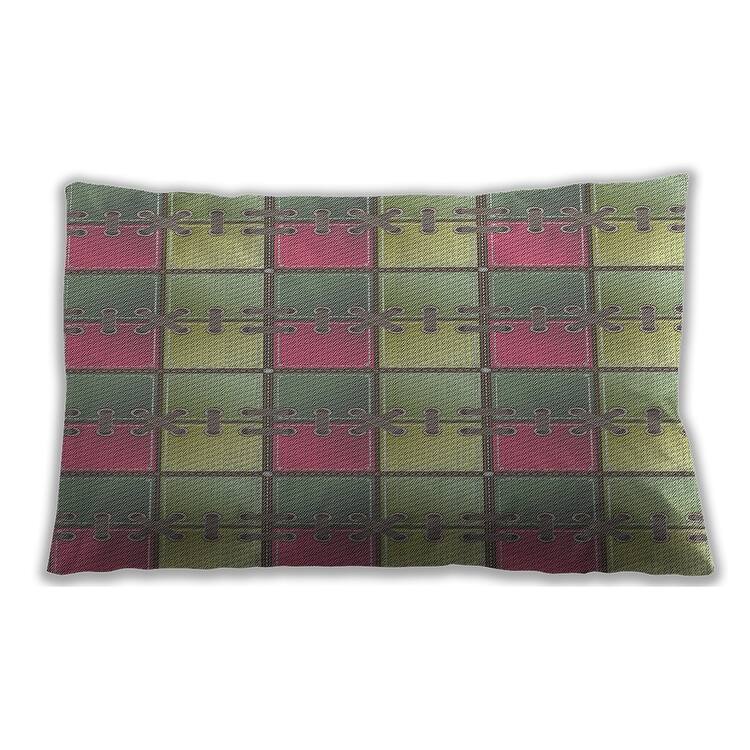 Ahgly Company Patterned IndoorOutdoor Olive Green Lumbar Throw Pillow