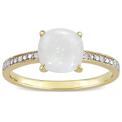 Miadora 10k Yellow Gold Cushion-cut Opal and Diamond Accent Solitaire Engagement Ring