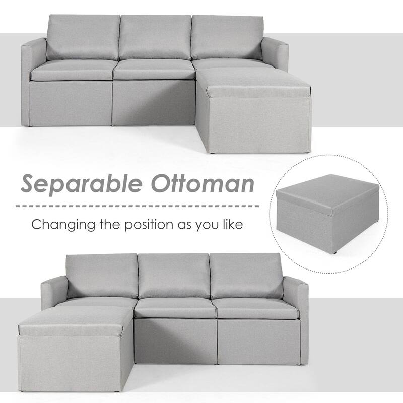 Gymax Convertible L-shaped Sectional Sofa Couch Chaise w/ Ottoman - See Details