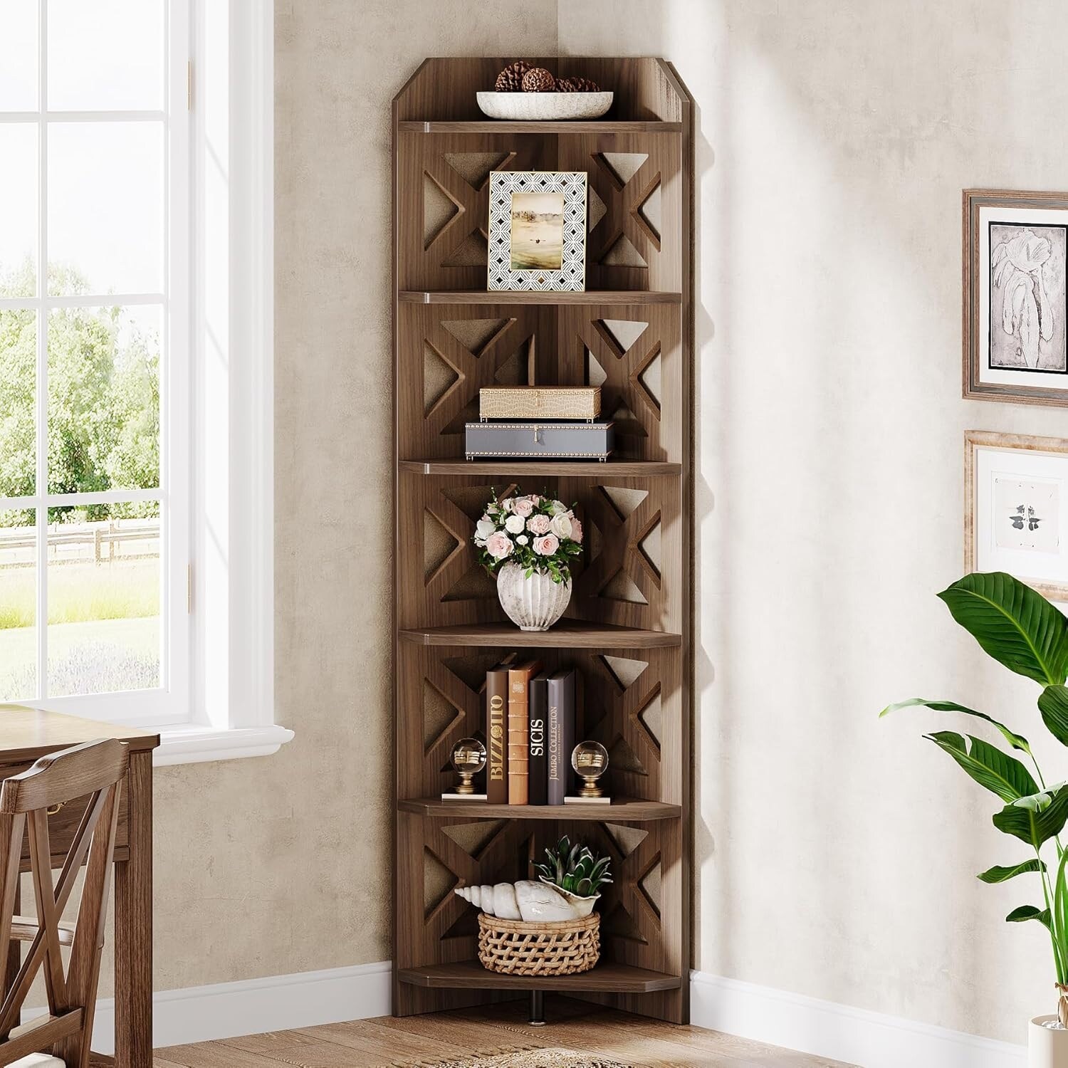 キャンベルページ 71-Inches-Corner-Bookcase-