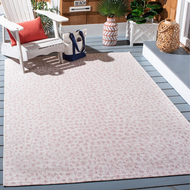 SAFAVIEH Courtyard Ruta Indoor/ Outdoor Waterproof Patio Backyard Rug - 6'7" Square - Ivory/Blush Pink