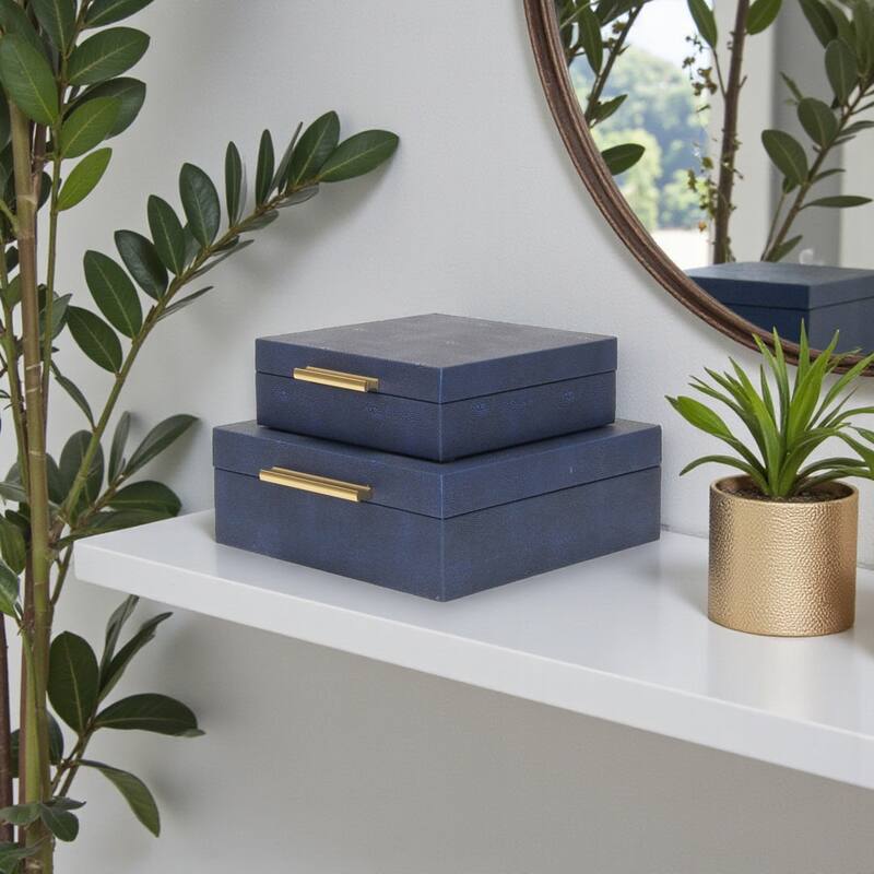 Lusan Black Vinyl Decorative Box Set - Navy Blue Shagreen