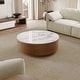 preview thumbnail 16 of 31, Modern Drum Coffee Table with Oak Veneer, Sintered Stone Coffee Table with 2 Solid Wood Drawers, Fully Assembled, White