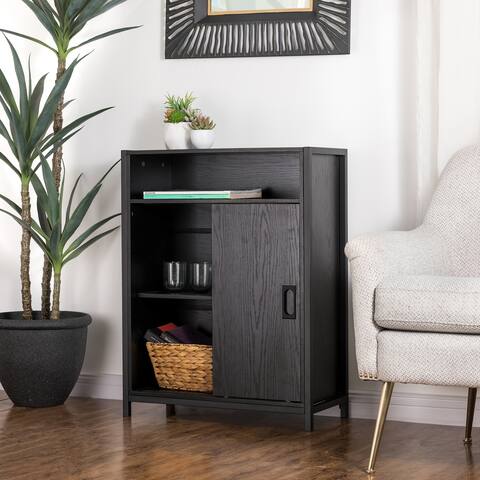 Glitzhome 32"H Modern Storage Wooden Floor Cabinet with Double Sliding Doors