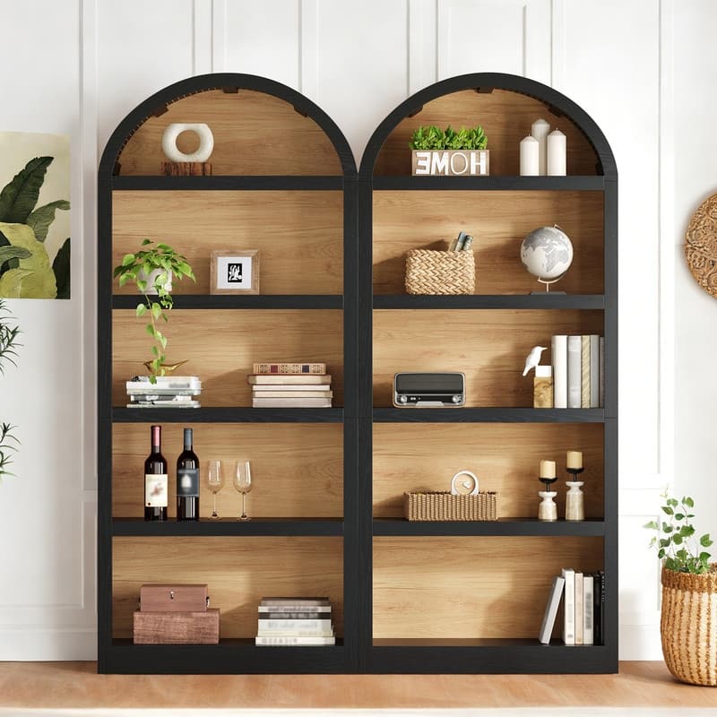 Farmhouse 68.8" Tall Freestanding Bookshelves Set of 2, 5-Tier Display Bookcase Arched Top for Living Room, Bedroom, Home Office